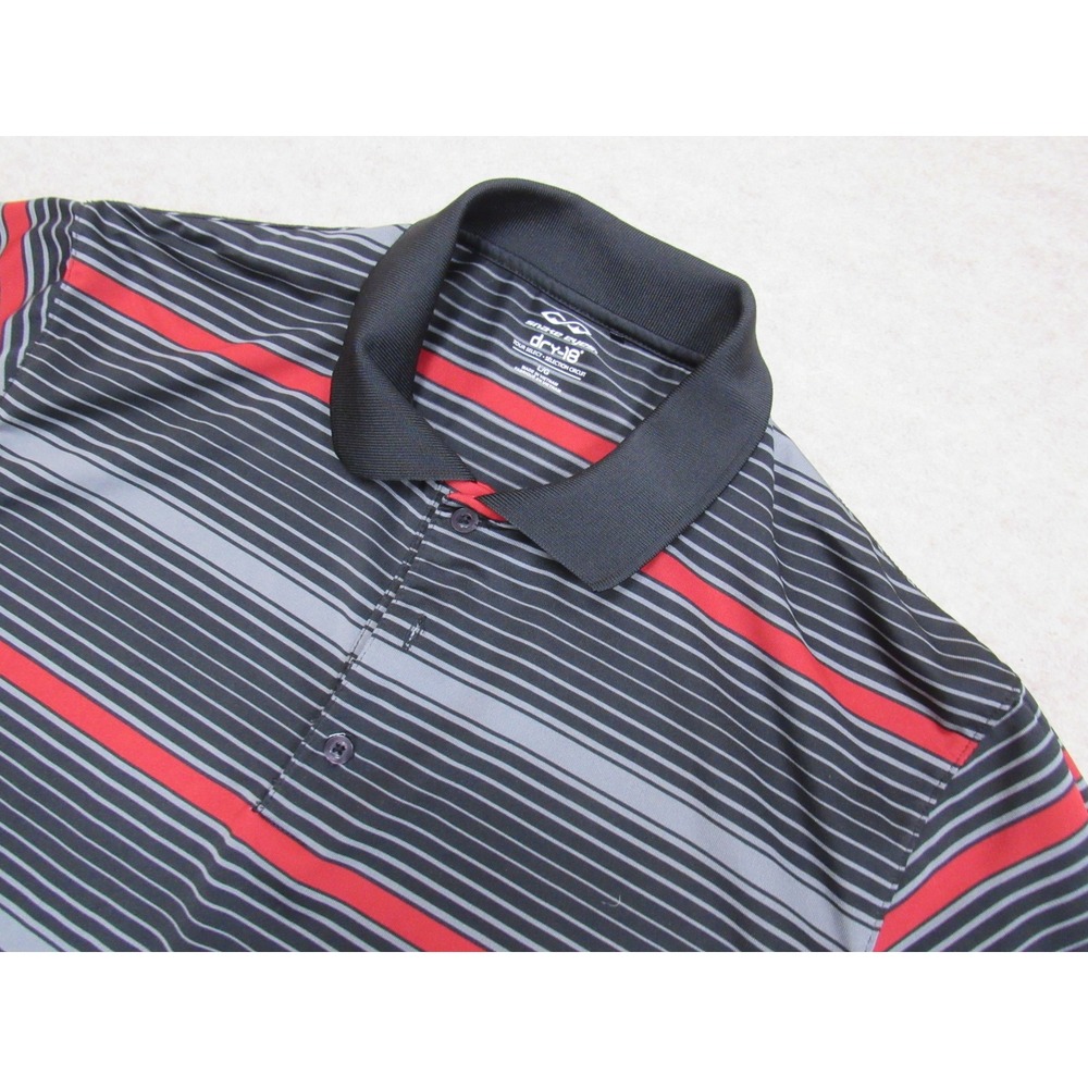 Snake Eyes Dry-18 Tour Select Mens Large Golf Polo Shirt Striped Black Red Grey